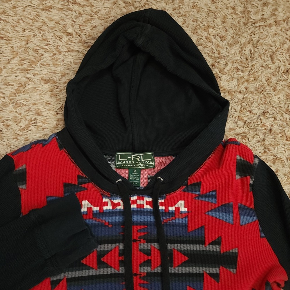 LRL Lauren Active Ralph Lauren Aztec Thin Hoodie Womens M Long Sleeve Pullover